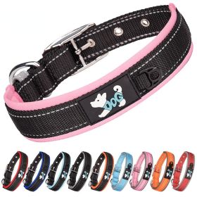 Pet dog collar; diving cloth reflective nylon collar; medium and large dog collar - Black ribbon: purple - XL 2.5*(58-68)CM