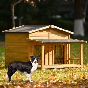 47.2 ' Large Wooden Dog House Outdoor;  Outdoor & Indoor Dog Crate;  Cabin Style;  With Porch;  2 Doors - Brown