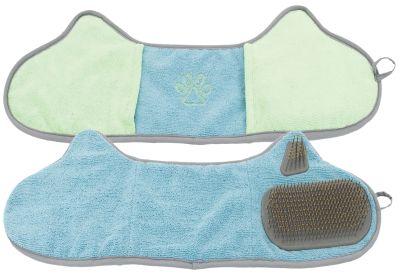 Pet Life 'Bryer' 2-in-1 Hand-Inserted Microfiber Pet Grooming Towel and Brush - Blue / Aqua