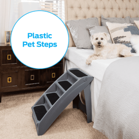 Pet Plastic Pet Steps, Foldable, Helps Your Pet Get Up & Down - Supports Up To 150lbs - Gray