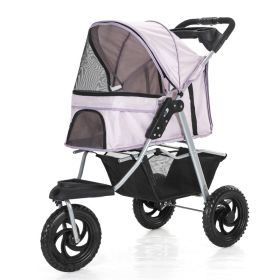 Three Wheel Folding Pet Stroller, Dog Jogger Travel Cats Carrier Adjustable Canopy Storage Brake Mesh Window - lavender