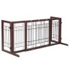 38"-71" Adjustable Wooden Pet Gate for Dogs, Indoor Freestanding Dog Fence for Doorways, Stairs, Deep Brown - As Pic