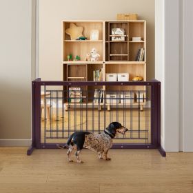 Wood Freestanding Pet Gate, Wood Dog Gate with Adjustable Width 40"-71", Barrier for Stairs Doorways Hallways, Puppy Safety Fenc - Dark brown