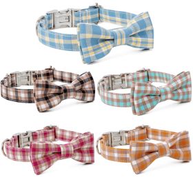 Plaid Dog Collar with Bow Pet Gift Adjustable Soft and Comfy Bowtie Collars for Small Medium Large Dogs - Style 3 - L 3.0x60cm
